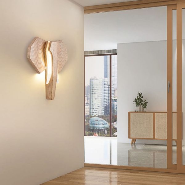 Nordic Creative Solid Wood Elephant Shape LED Wall Sconce Lamp - Image 3