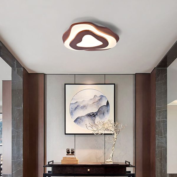 Modern Chinese Solid Wood Textured Round Geometric LED Flush Mount Ceiling Light - Image 16