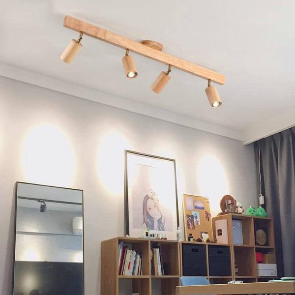 Japanese Minimalist Wooden Track Lighting LED 2/3/4/5 Light Semi-Flush Mount Ceiling Light - Image 5