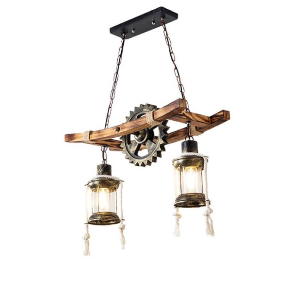 Vintage Industrial Wooden Metal 2-Light Island Light Chandelier - Image 12