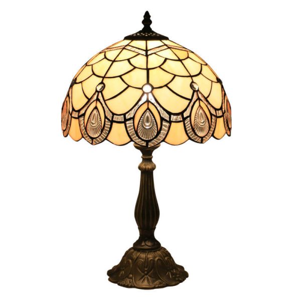 Tiffany Retro Lotus Resin Base Stained Glass 1-Light Table Lamp - Image 10