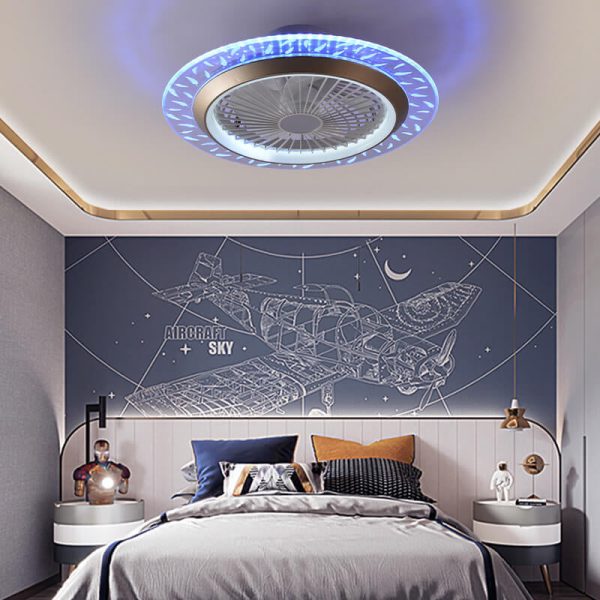 Modern RGB Acrylic Round LED Seme-Flush Mount Ceiling Fan Light - Image 3