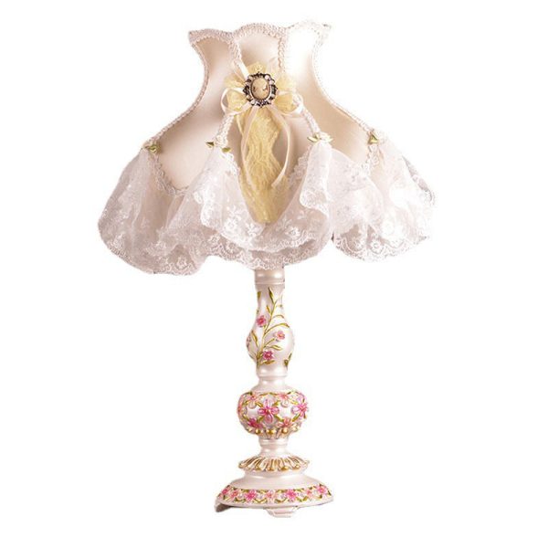 Contemporary Scandinavian Sculpted Floral Resin Iron Metal Fabric 1-Light Table Lamp For Bedroom - Image 15