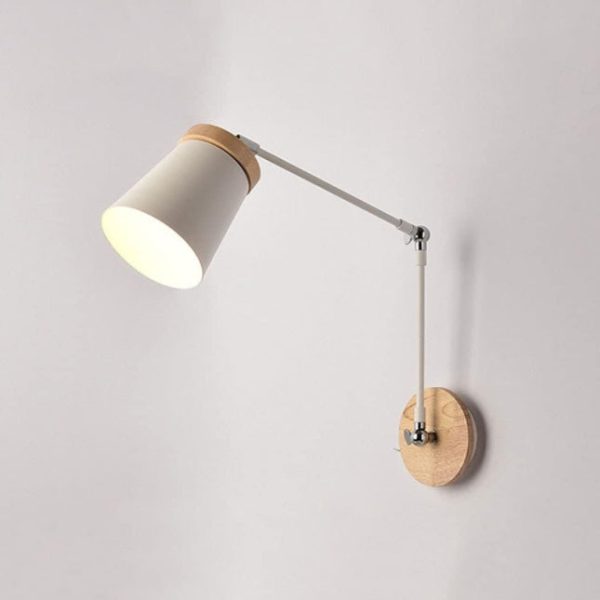 Contemporary Scandinavian Solid Wood Iron Cylinder Shade 1-Light Wall Sconce Lamp For Bedroom - Image 9