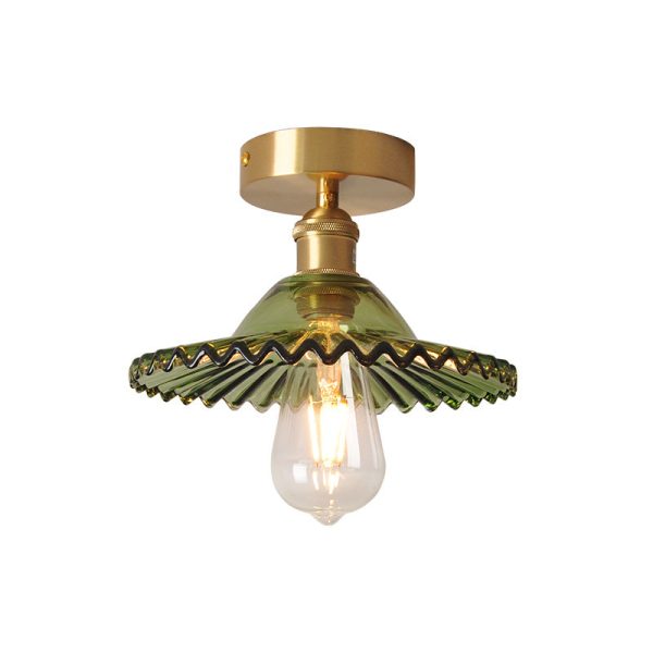 Japanese Vintage Glass Brass Lotus 1-Light Semi-Flush Mount Ceiling Light - Image 14