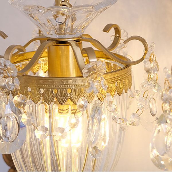 Traditional French Court Lantern Brass Crystal 1/2 Light Wall Sconce Lamp For Living Room - Image 5