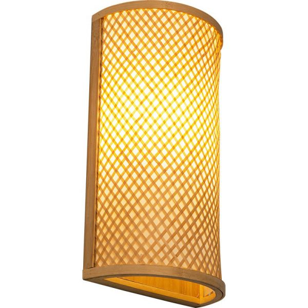 Traditional Japanese Weaving Semicircular Cylinder Bamboo 2-Light Wall Sconce Lamp For Bedside - Image 13