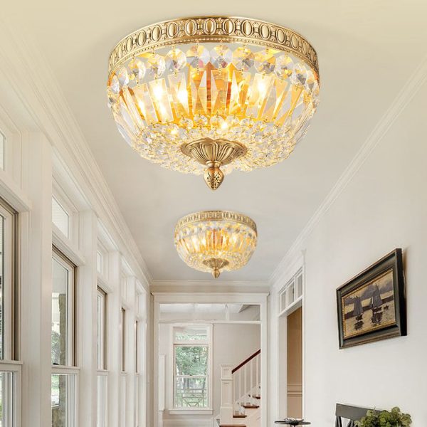 French Vintage Crystal Round 3/5/9 Light Flush Mount Ceiling Light - Image 2