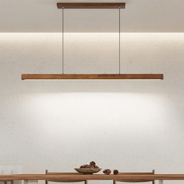 Contemporary Nordic Rubber Wood Acrylic Strip LED Island Light Chandelier For Dining Room - Image 3
