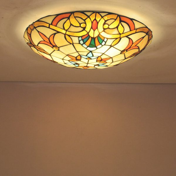 European Tiffany Baroque Round Stained Glass 2/3/4 Light Flush Mount Ceiling Light - Image 4