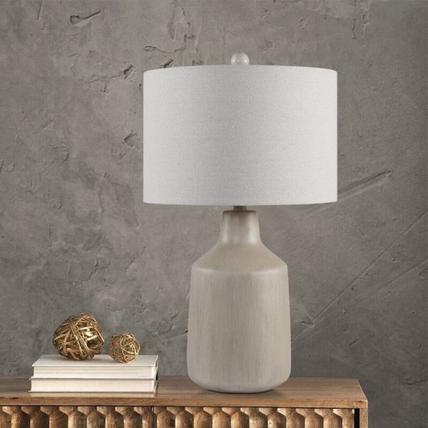 Vintage Minimalist Fabric Cement Base 1-Light Table Lamp - Image 18
