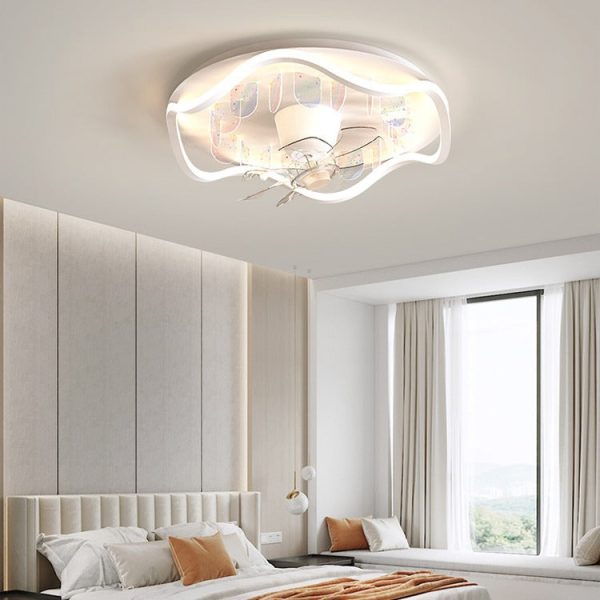 Contemporary Creative Iron Acrylic Round Piece LED Flush Mount Ceiling Fan Light For Living Room - Image 2