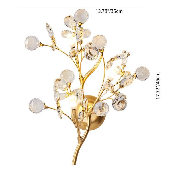 Modern Art Deco Luxury Crystal Floral Branch Iron 3-Light Wall Sconce Lamp For Living Room - Image 6
