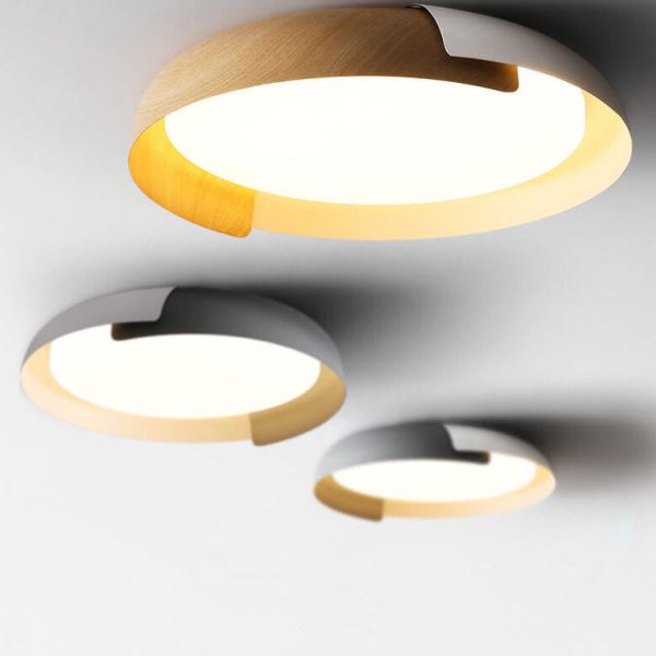 Minimalist Round Bowl Wood Grain LED Flush Mount Ceiling Light - Image 17