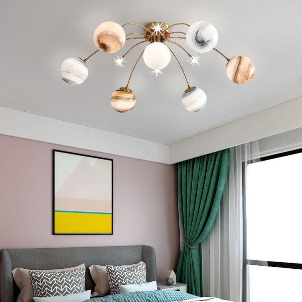 Contemporary Creative Starry Sky Moon Iron Glass 13-Light Semi-Flush Mount Ceiling Light For Bedroom - Image 9