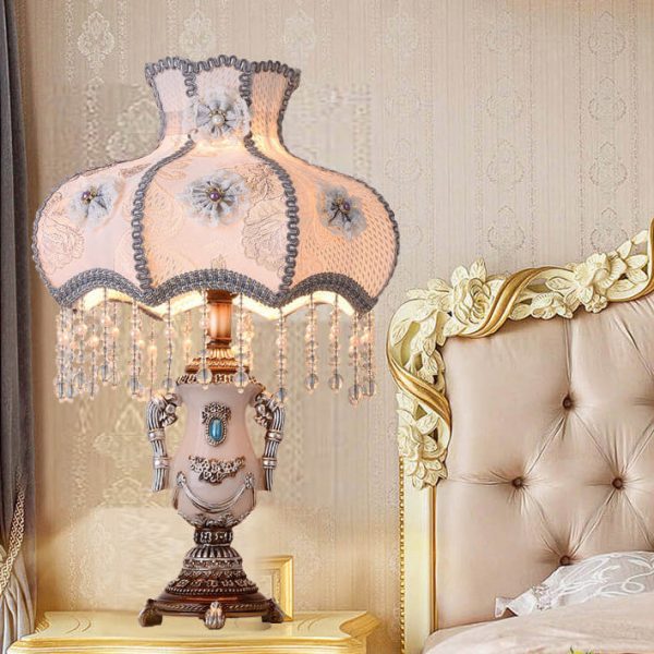European Court Light Purple Fabric Tassel 1-Light Table Lamp - Image 12