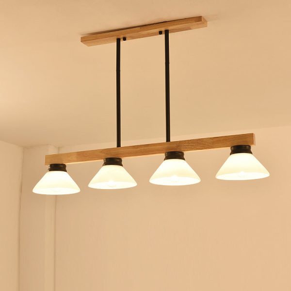 Nordic Solid Wood Cone Glass Shade 3/4 Light Island Light Chandelier - Image 4
