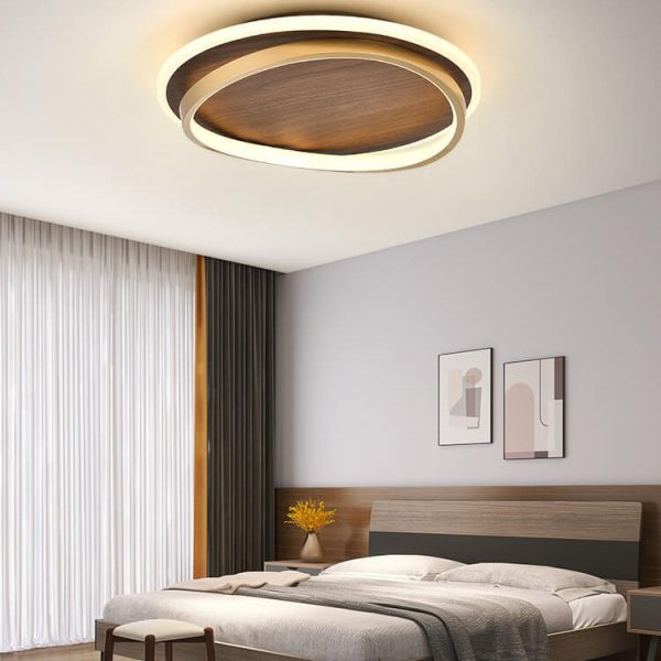 Nordic Minimalist Circular Walnut Grain LED Flush Mount Ceiling Light - Image 2