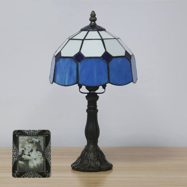 Vintage Tiffany Mediterranean Stained Glass 1-Light Table Lamp - Image 8