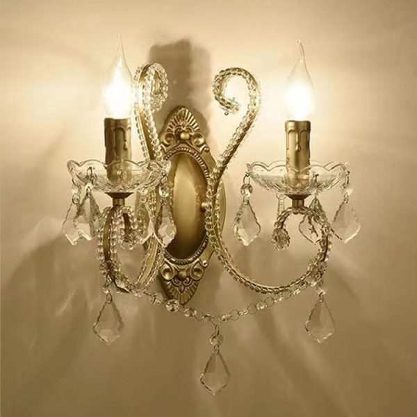 European Vintage Crystal Candelabra 1/2 Light Wall Sconce Lamp - Image 3