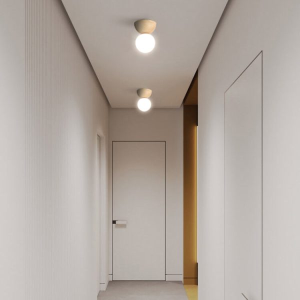 Japanese Minimalist Wood Grain Glass Round 1-Light Flush Mount Ceiling Light - Image 9