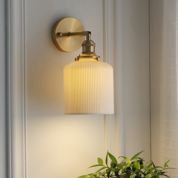 Japanese Retro Minimalist Cylinder Oval Brass Lucite 1-Light Wall Sconce Lamp - Image 10