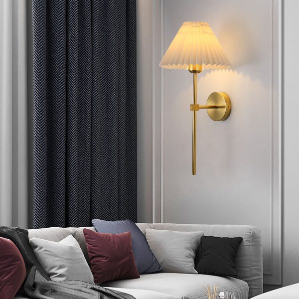 Vintage Pleated Fabric Shade Straight Arm 1-Light Wall Sconce Lamp - Image 3