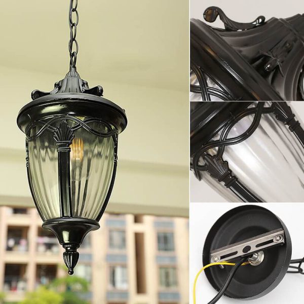 European Vintage Oval Lantern Maple Leaf Outdoor 1-Light Pendant Light - Image 16