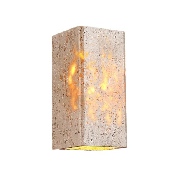 Traditional Japanese Waterproof Yellow Travertine Square LED Wall Sconce Lamp For Hallway - Image 13