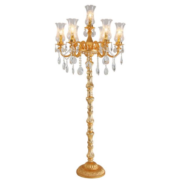 European Luxury Golden Crystal Zinc Alloy Candle Holder 7-Light Standing Floor Lamp - Image 10