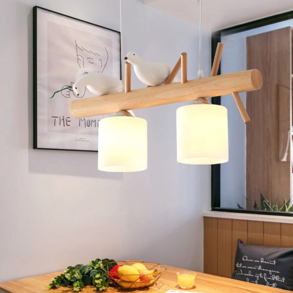 Contemporary Scandinavian Bird Cylinder Tree Branch Log Glass 2/3 Light Island Light Chandelier For Dining Room - Image 3