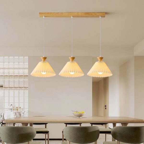 Nordic Wooden Pleated Cone 1/3 Light Island Light Chandelier - Image 22