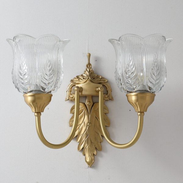 Vintage Flower Cup Brass Glass 1/2 Light Wall Sconce Lamp - Image 9