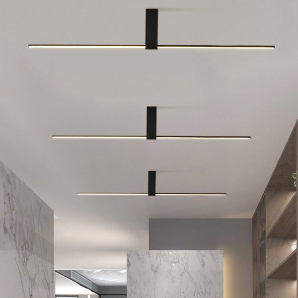 Modern Minimalist Aluminum Acrylic Strip Rectangle LED Semi-Flush Mount Ceiling Light For Hallway - Image 2