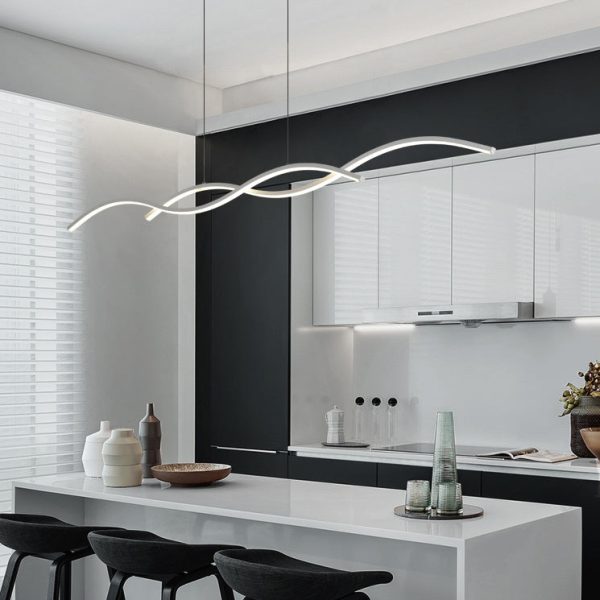 Nordic Minimalist Long Strip Wave Design Island Light LED Chandelier - Image 3
