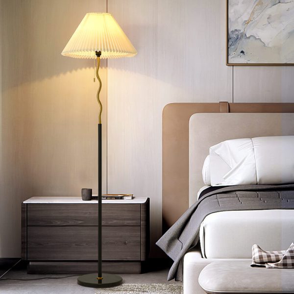 Japanese Simple Pleated Cone Shade Marble Base 1-Light Standing Floor Lamp - Image 12