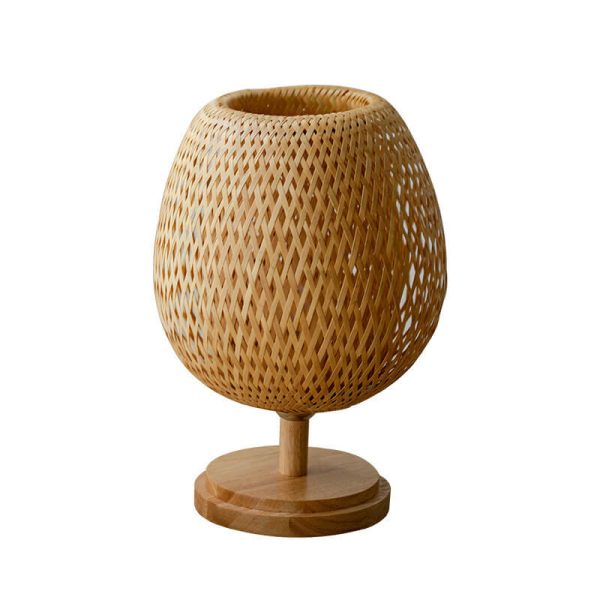 Chinese Minimalist Bamboo Weaving Oval Round 1-Light Table Lamp - Image 12
