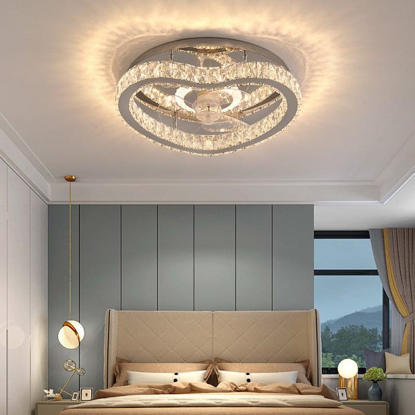 Modern Luxury Crystal Stainless Steel LED Flush Mount Ceiling Fan Light - Image 23