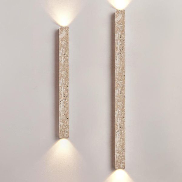 Traditional Japanese Long Strip Yellow Travertine 2-Lights For Hallway - Image 2