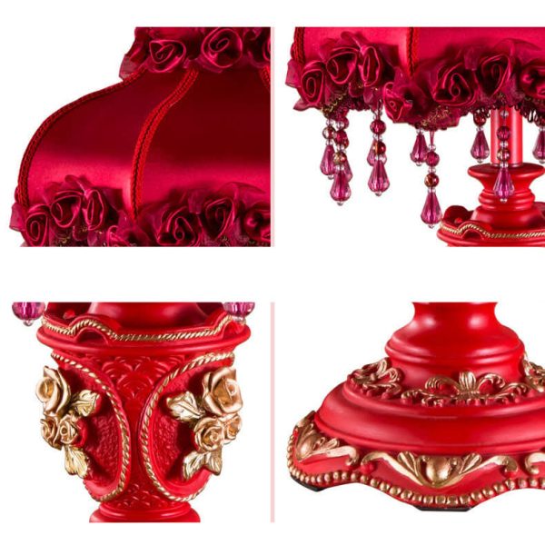 European Wedding Red Fabric Tassel Resin 1-Light Table Lamp - Image 7