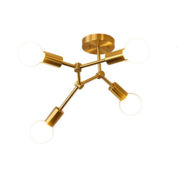 Industrial Simple Exposed Bulb Copper Branch 3/4 Light Semi-Flush Mount Ceiling Light - Image 11