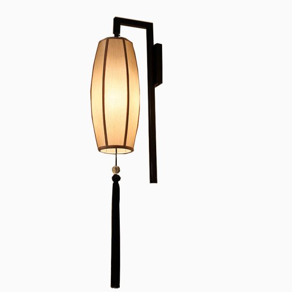 Chinese Vintage Painted Fabric Lantern Tassel 1-Light Wall Sconce Lamp - Image 10