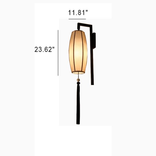 Chinese Vintage Painted Fabric Lantern Tassel 1-Light Wall Sconce Lamp - Image 9