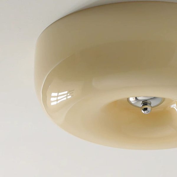 Contemporary Nordic Creamy Yellow Pudding Glass Shade Iron LED Flush Mount Ceiling Light For Living Room - Image 13