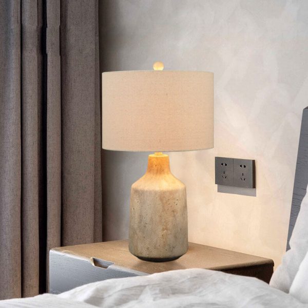 Vintage Minimalist Fabric Cement Base 1-Light Table Lamp - Image 12