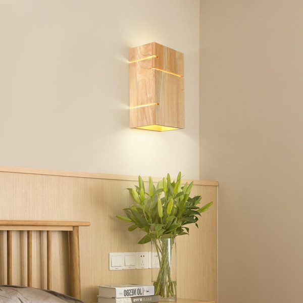Japanese Minimalist Wooden Square 2-Light Wall Sconce Lamp - Image 10