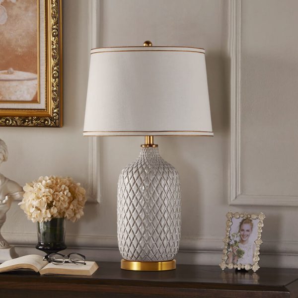European Vintage Striped Ceramic Base Fabric 1-Light Table Lamp - Image 11