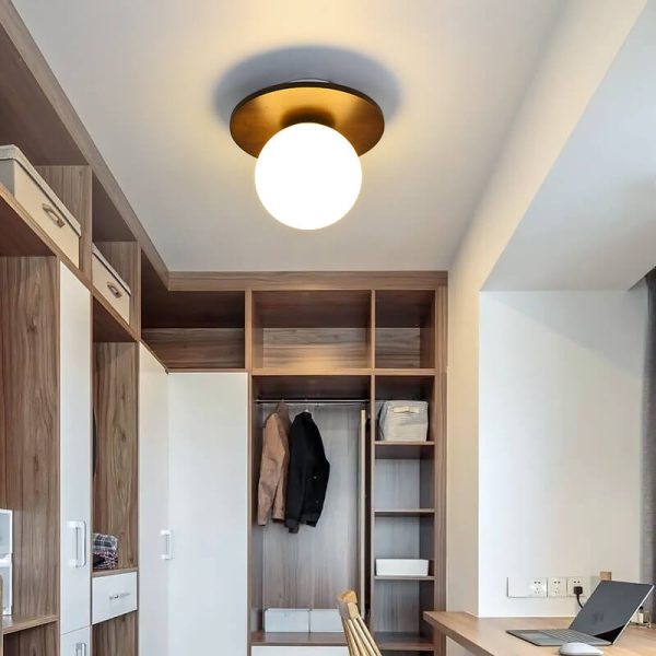 Japanese Minimalist Glass Iron Woodgrain 1-Light Semi-Flush Mount Ceiling Light - Image 15