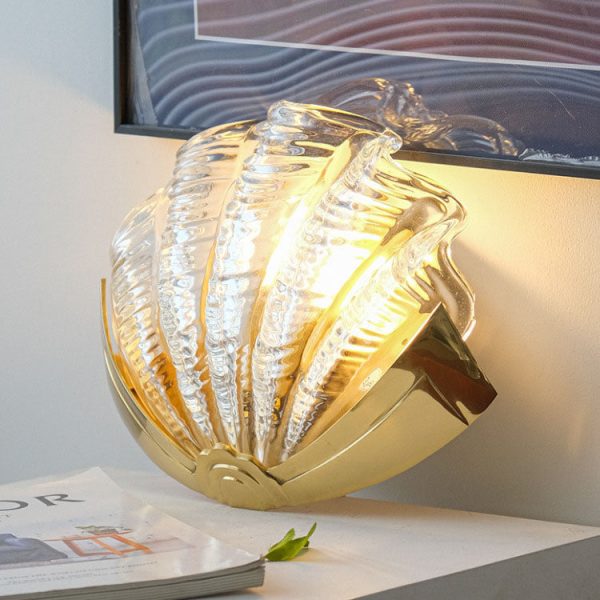 Modern Art Deco Shell Brass Glass 1-Light Wall Sconce Lamp For Bedroom - Image 9