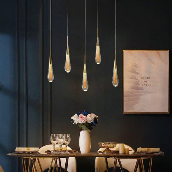 Contemporary Scandinavian Water Drops Hardware Glass LED Pendant Light For Bedroom